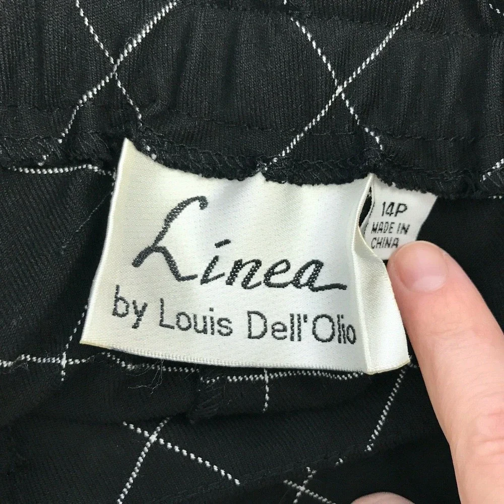 Linea Louis Dell'Olio Pants Women 14P Black Windowpane Crop Lace Applique Pocket